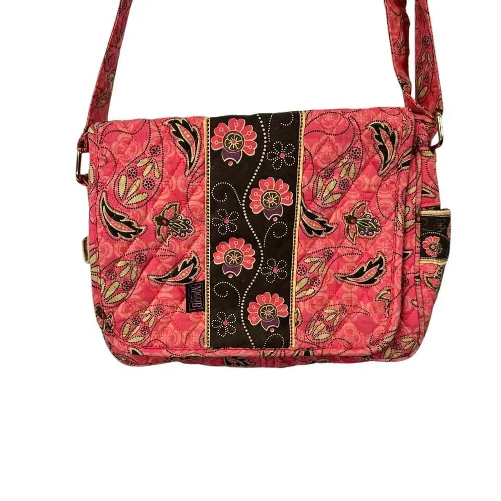 MaggiB Coral Floral Quilted Crossbody Shoulder Bag Purse